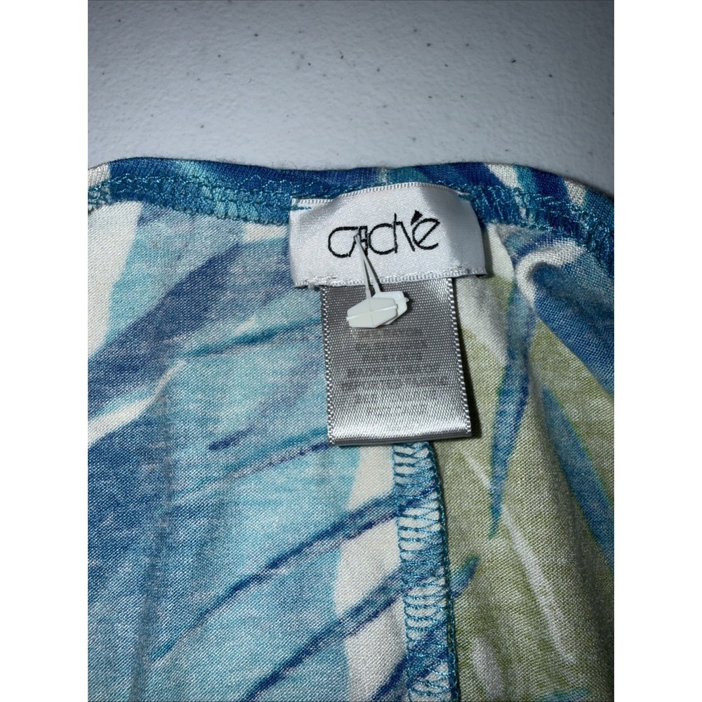 Cache Dress Womens Small V Neck Wrap Stretch Blue Faux Wrap Vintage Tropical - Picture 5 of 7